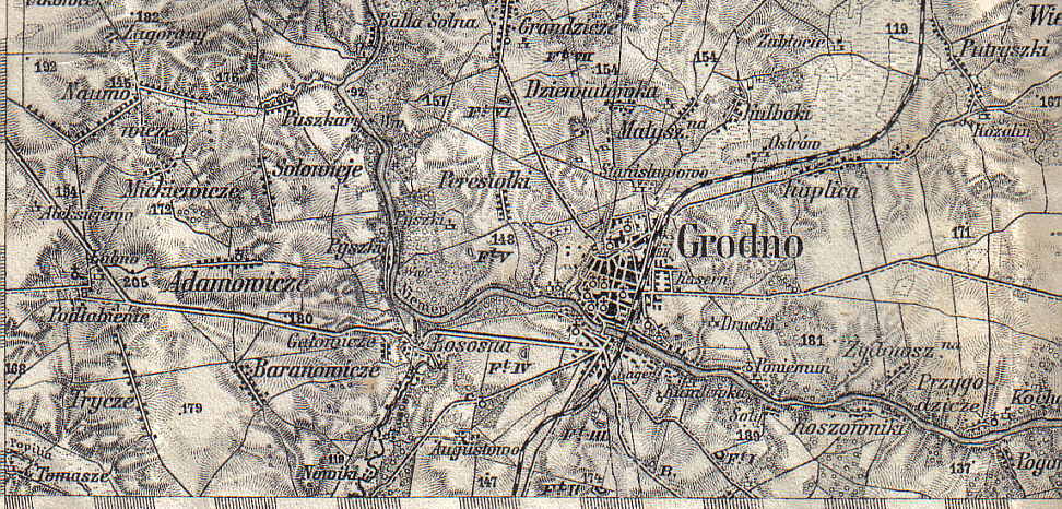 Фрагмент немецкой карты нач. ХХ века с нанесёнными земляными фортами